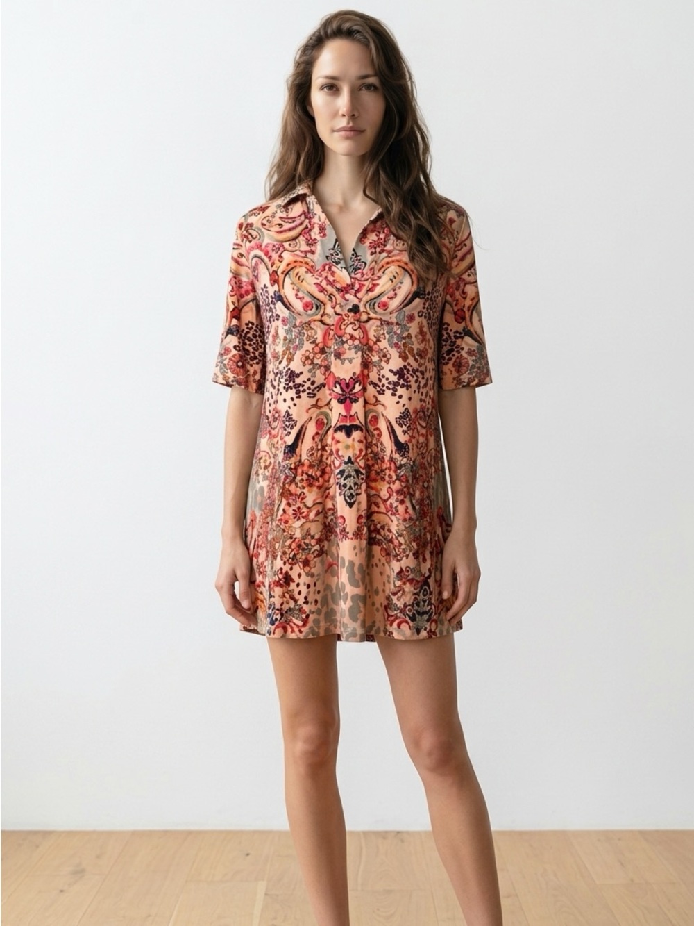 Johnny Was Jungle Paisley Polo Swing Tee Women Collared Short Sleeve Blouse - XS